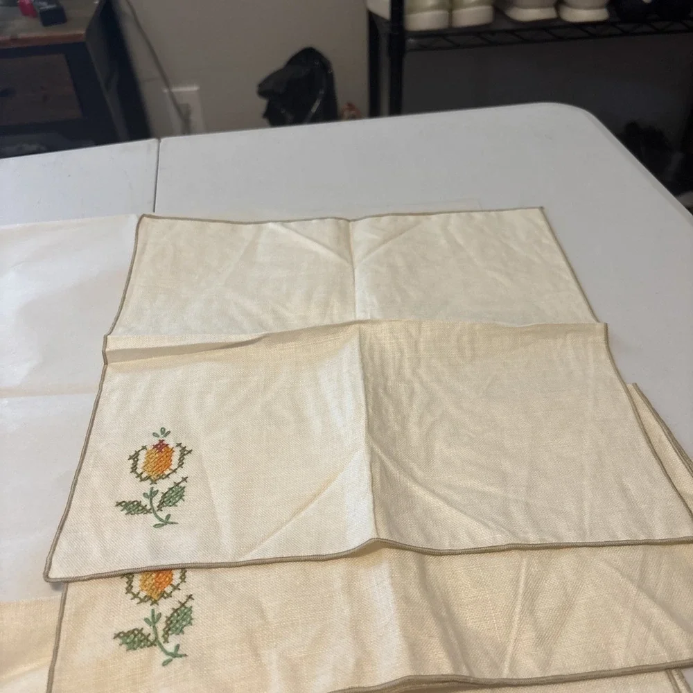 Needlepoint Napkins Vintage Set Of 3
